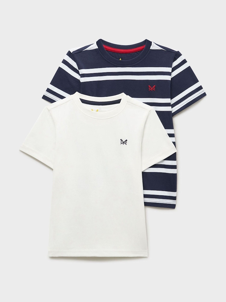 Crew Clothing Navy Blue Stripe & Plain Classic T-Shirts 2 Pack - Image 1 of 3 Crew Clothing Navy Blue Stripe & Plain Classic T-Shirts 2 Pack - Image 1 of 3