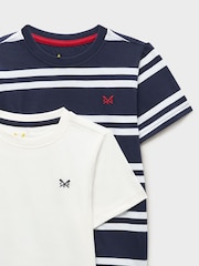 Crew Clothing Navy Blue Stripe & Plain Classic T-Shirts 2 Pack - Image 3 of 3