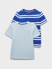 Crew Clothing Blue Stripe & Plain Classic T-Shirts 2 Pack - Image 1 of 3