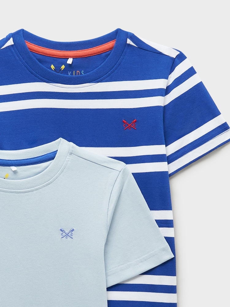 Crew Clothing Blue Stripe & Plain Classic T-Shirts 2 Pack - Image 3 of 3 Crew Clothing Blue Stripe & Plain Classic T-Shirts 2 Pack - Image 3 of 3