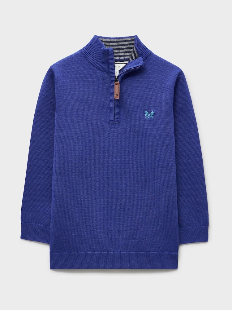 Crew Clothing Blue Classic Cotton Half-Zip Jumper - Image 1 of 3 Crew Clothing Blue Classic Cotton Half-Zip Jumper - Image 1 of 3