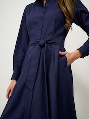 Crew Clothing Blue Ellie Linen-Blend Shirt Dress - Image 4 of 5