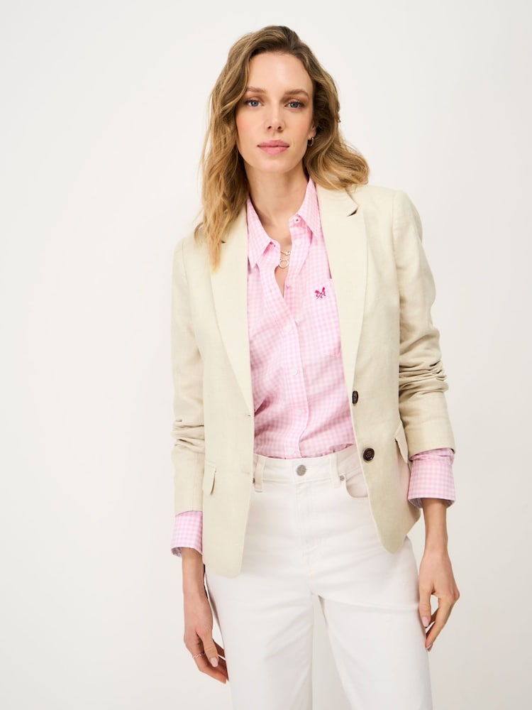 Crew Clothing Natural Linen & Cotton Blazer - Image 1 of 5 Crew Clothing Natural Linen & Cotton Blazer - Image 1 of 5
