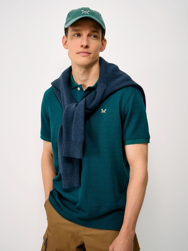 Crew Clothing Blue Diamond Jacquard Polo Shirt - Image 1 of 5 Crew Clothing Blue Diamond Jacquard Polo Shirt - Image 1 of 5