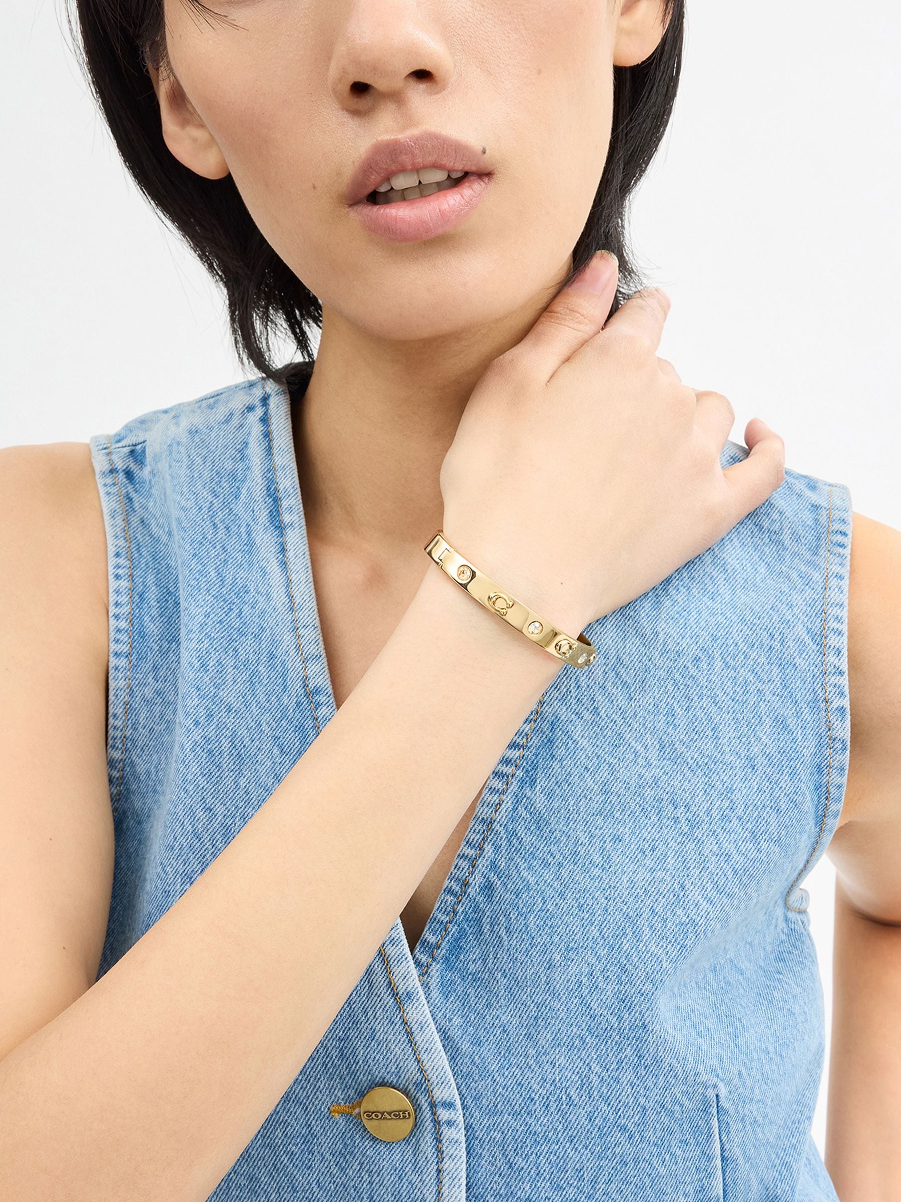 Buy COACH Gold Tone Signature Stone Bangle Boxed Bracelet from