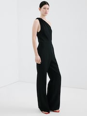 Mango Black One Shoulder Knot Detail Jumpsuit - Image 1 of 5