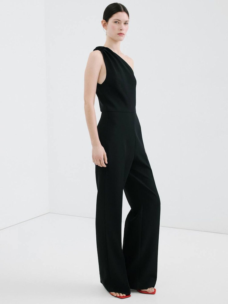 Mango Black One Shoulder Knot Detail Jumpsuit - Image 1 of 5