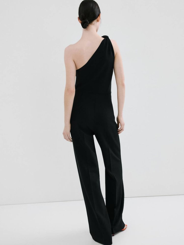 Mango Black One Shoulder Knot Detail Jumpsuit - Image 2 of 5