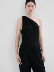 Mango Black One Shoulder Knot Detail Jumpsuit - Image 3 of 5