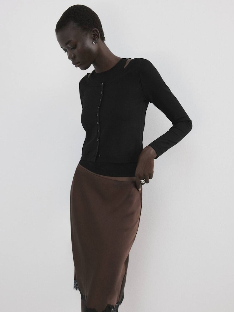 Mango Black Fine Knit Cardigan - Image 2 of 5