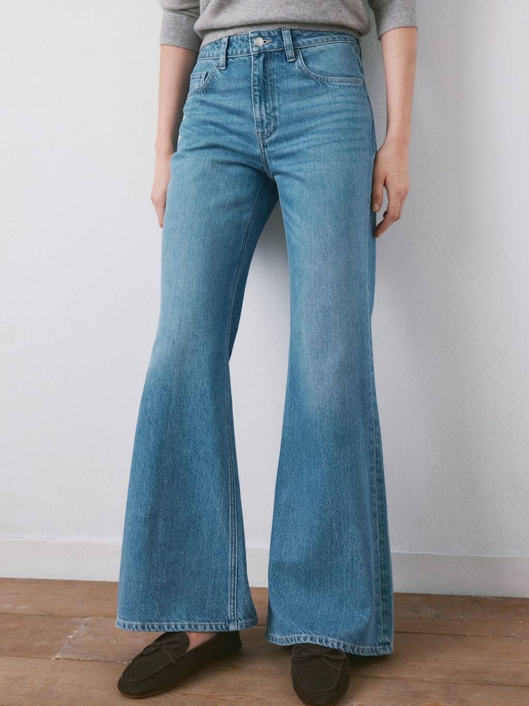 Mango Blue Mid Rise Flared Jeans - Image 1 of 5