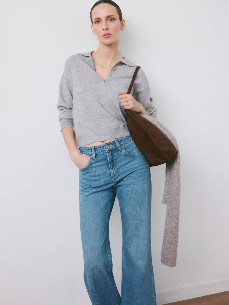 Mango Blue Mid Rise Flared Jeans - Image 2 of 5