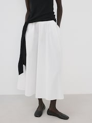 Mango White Cotton Poplin Midi Skirt - Image 1 of 6