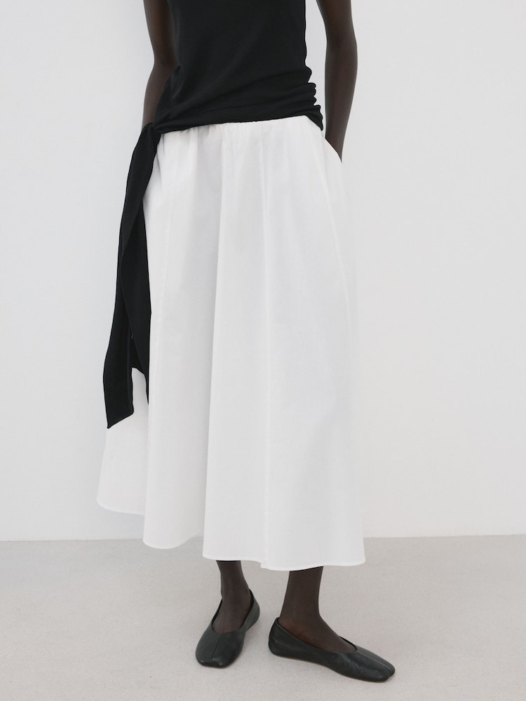 Mango White Cotton Poplin Midi Skirt - Image 1 of 6