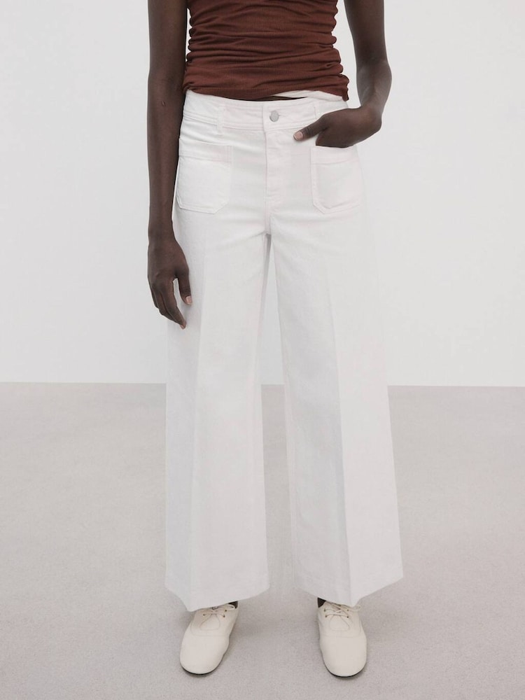 Mango White High Waisted Wide Leg Jeans With Pockets - Image 1 of 6