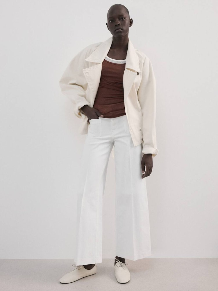 Mango White High Waisted Wide Leg Jeans With Pockets - Image 2 of 6