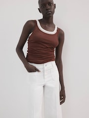 Mango White High Waisted Wide Leg Jeans With Pockets - Image 4 of 6