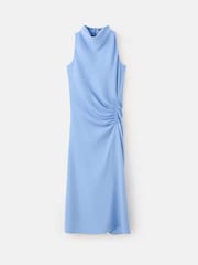 Mango Blue High Neck Ruched Detail Midi Dress - Image 6 of 6