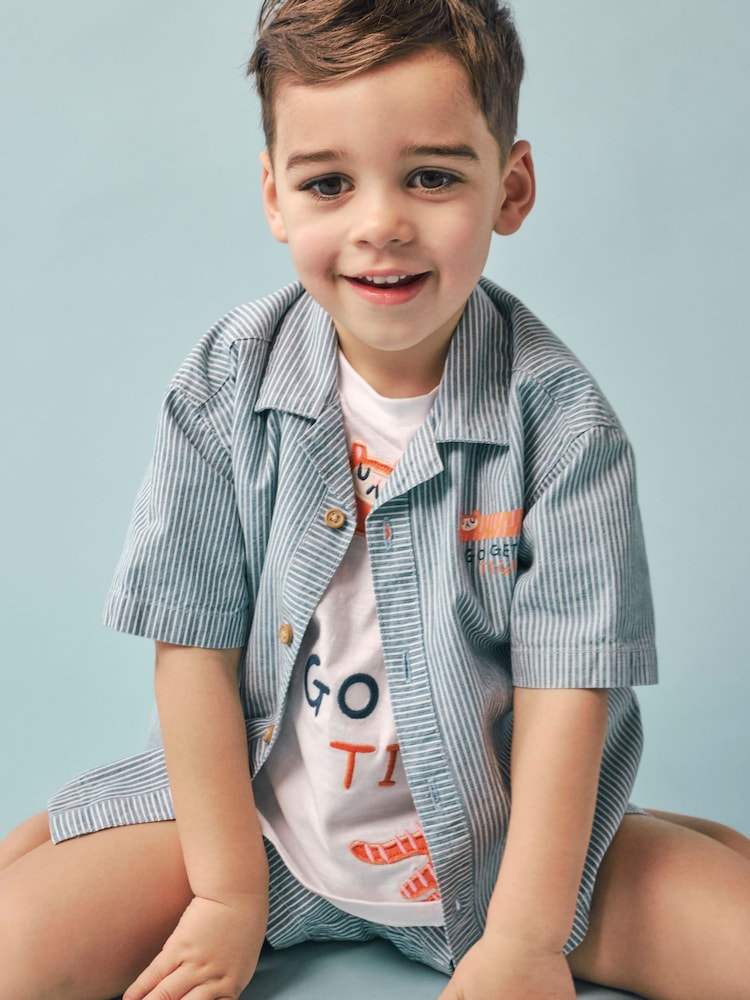 River Island Blue Tiger Stripe Shirt & Shorts Set 3 Piece - Image 1 of 5 River Island Blue Tiger Stripe Shirt & Shorts Set 3 Piece - Image 1 of 5