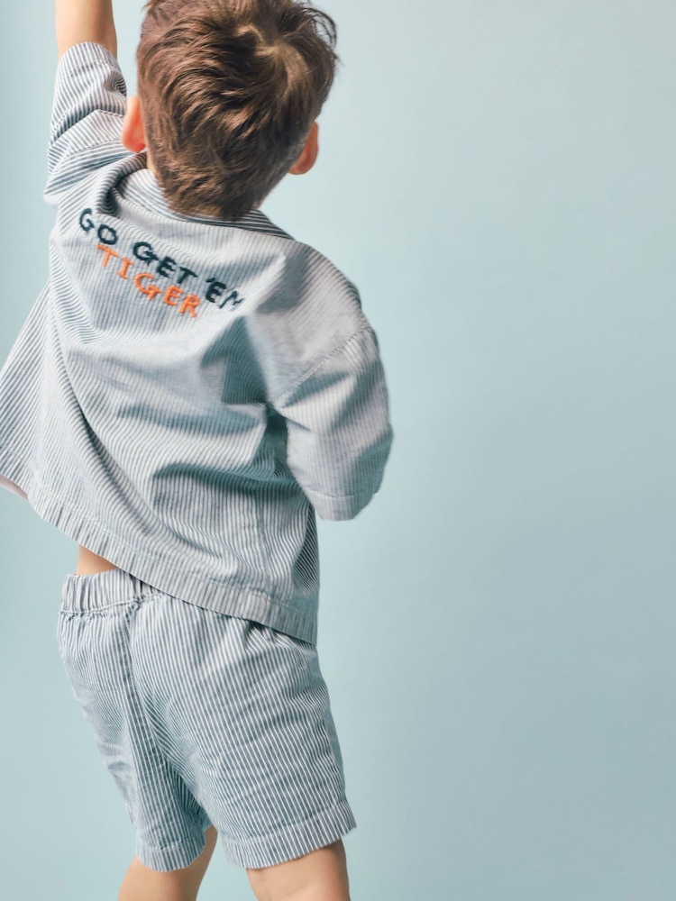 River Island Blue Tiger Stripe Shirt & Shorts Set 3 Piece - Image 2 of 5 River Island Blue Tiger Stripe Shirt & Shorts Set 3 Piece - Image 2 of 5