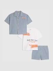 River Island Blue Tiger Stripe Shirt & Shorts Set 3 Piece - Image 3 of 5