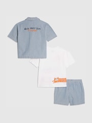 River Island Blue Tiger Stripe Shirt & Shorts Set 3 Piece - Image 4 of 5