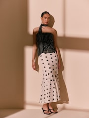 Black/Ecru Polka Dot Mesh Maxi Skirt - Image 1 of 8