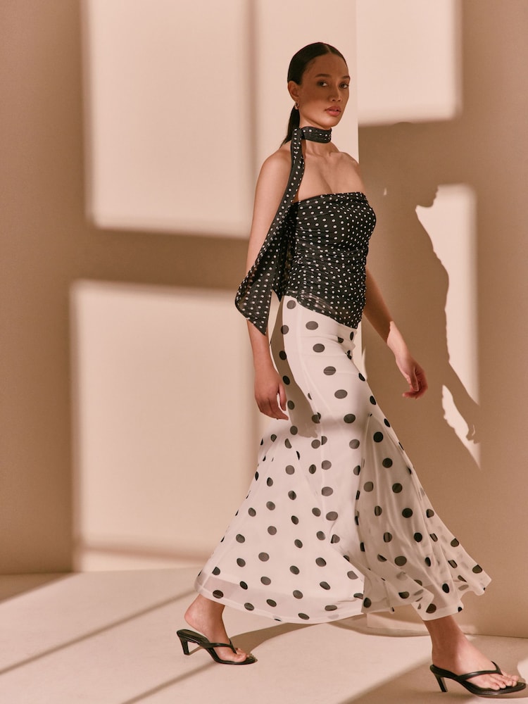 Black/Ecru Polka Dot Mesh Maxi Skirt - Image 2 of 8