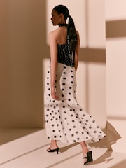 Black/Ecru Polka Dot Mesh Maxi Skirt - Image 4 of 8
