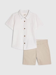 River Island White Short Sleeve Smart Shirt & Chino Shorts Set - Image 1 of 5