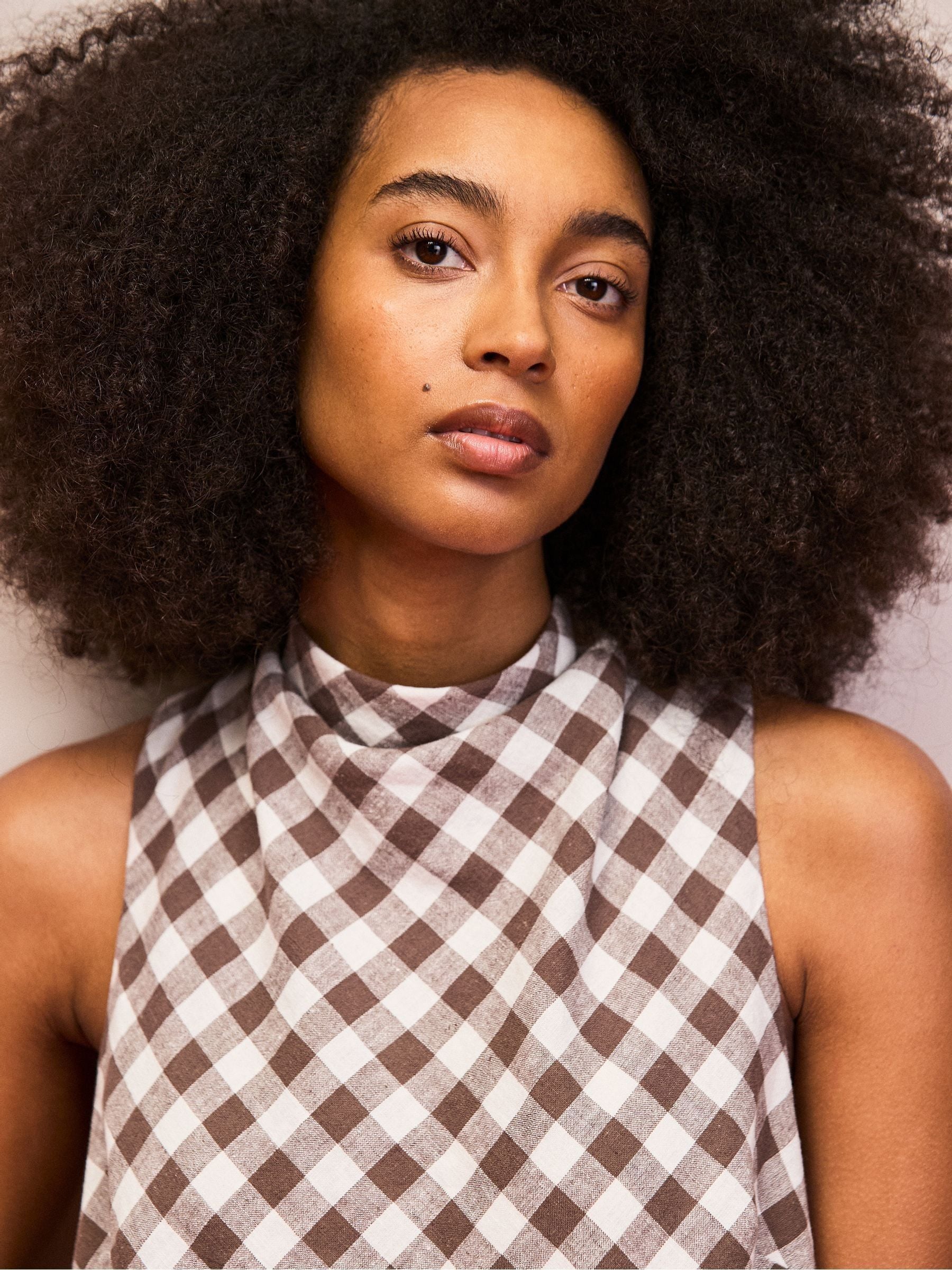 Buy Ro&Zo Brown Gingham Linen Blend Cowl Neck Dress from Next
