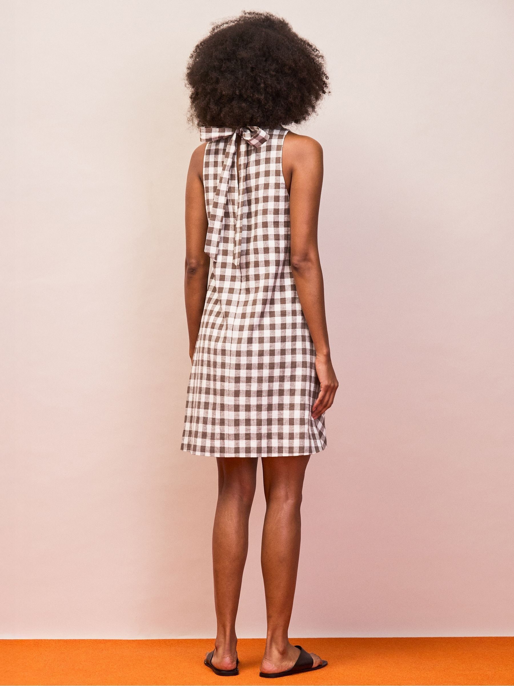 Buy Ro&Zo Brown Gingham Linen Blend Cowl Neck Dress from Next