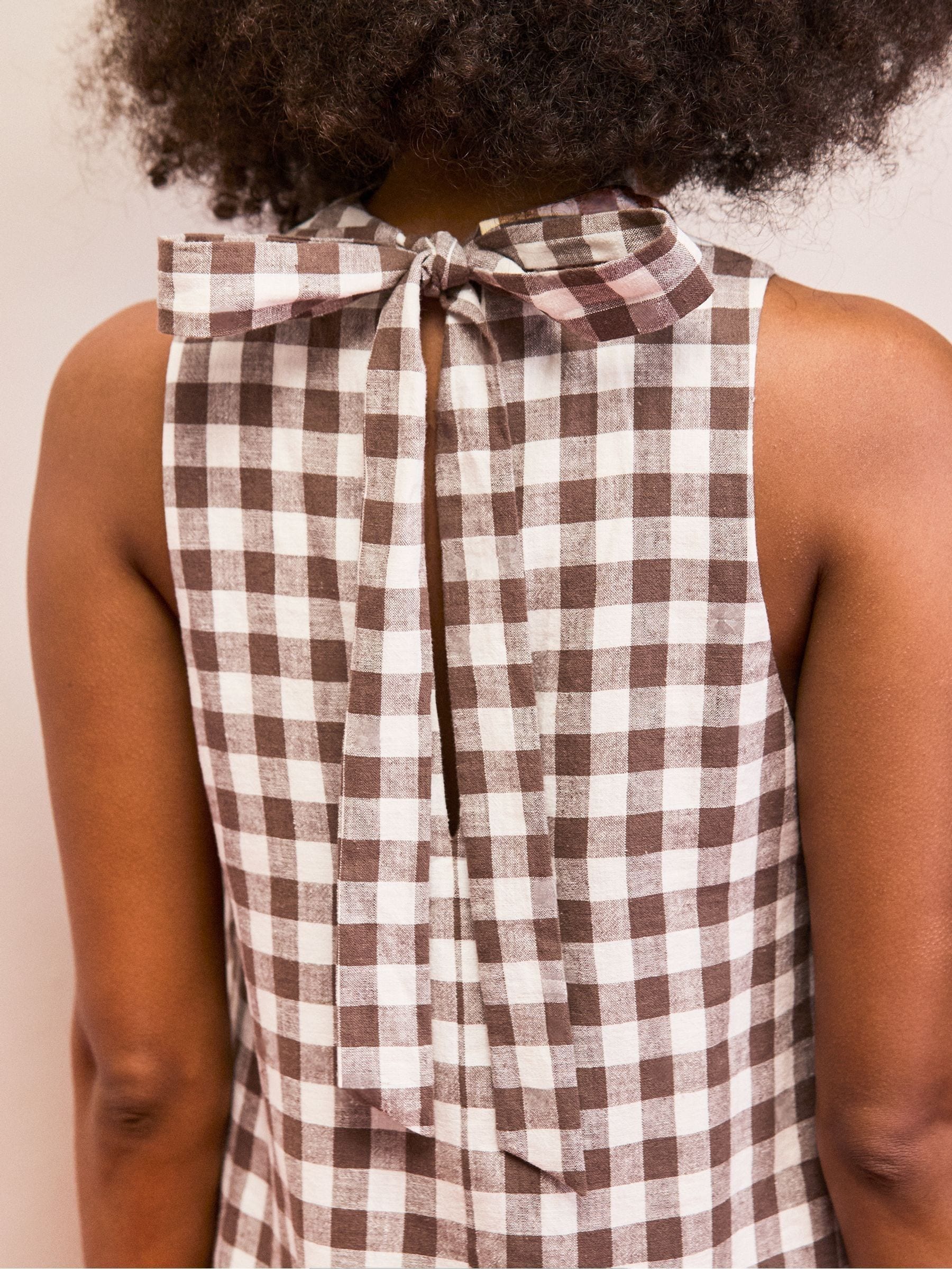 Buy Ro&Zo Brown Gingham Linen Blend Cowl Neck Dress from Next