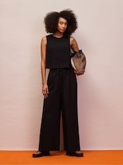Ro&Zo Black Petite Drawstring Trousers With Linen - Image 2 of 4