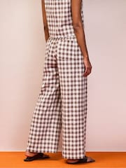 Ro&Zo Brown Petite Gingham Linen Blend Casual Trousers - Image 3 of 6