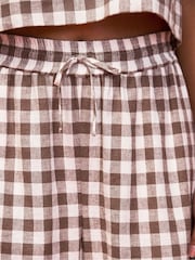 Ro&Zo Brown Petite Gingham Linen Blend Casual Trousers - Image 5 of 6