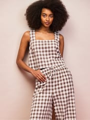 Ro&Zo Brown Gingham Linen Blend Square Neck Top - Image 2 of 5