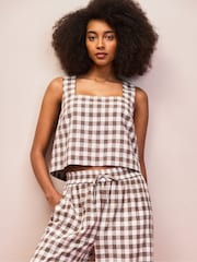 Ro&Zo Brown Gingham Linen Blend Square Neck Top - Image 3 of 5