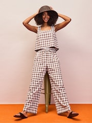 Ro&Zo Brown Gingham Linen Blend Square Neck Top - Image 4 of 5