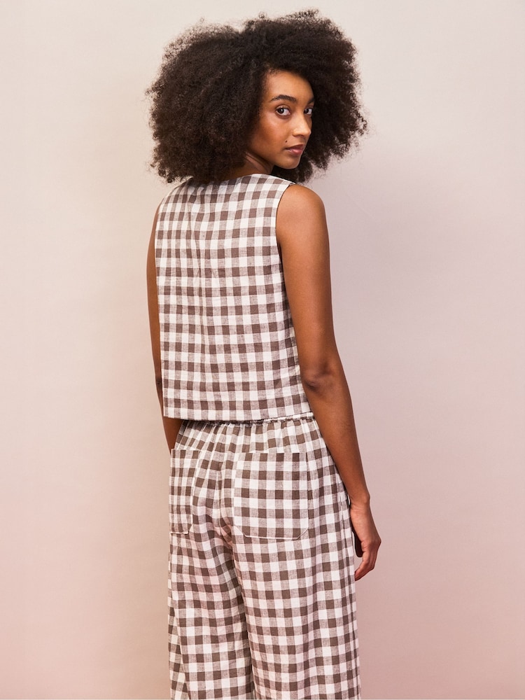 Ro&Zo Brown Gingham Linen Blend Square Neck Top - Image 5 of 5 Ro&Zo Brown Gingham Linen Blend Square Neck Top - Image 5 of 5