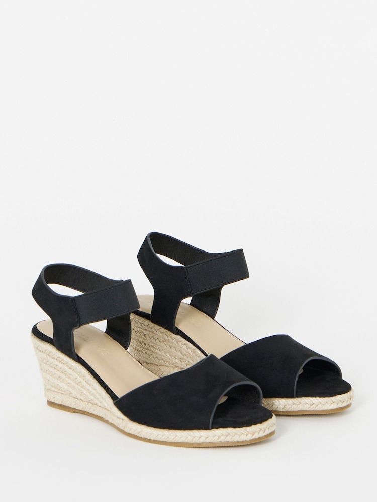 JD Williams Black Stretch Two Part Espadrille Wedge Sandals - Image 2 of 4