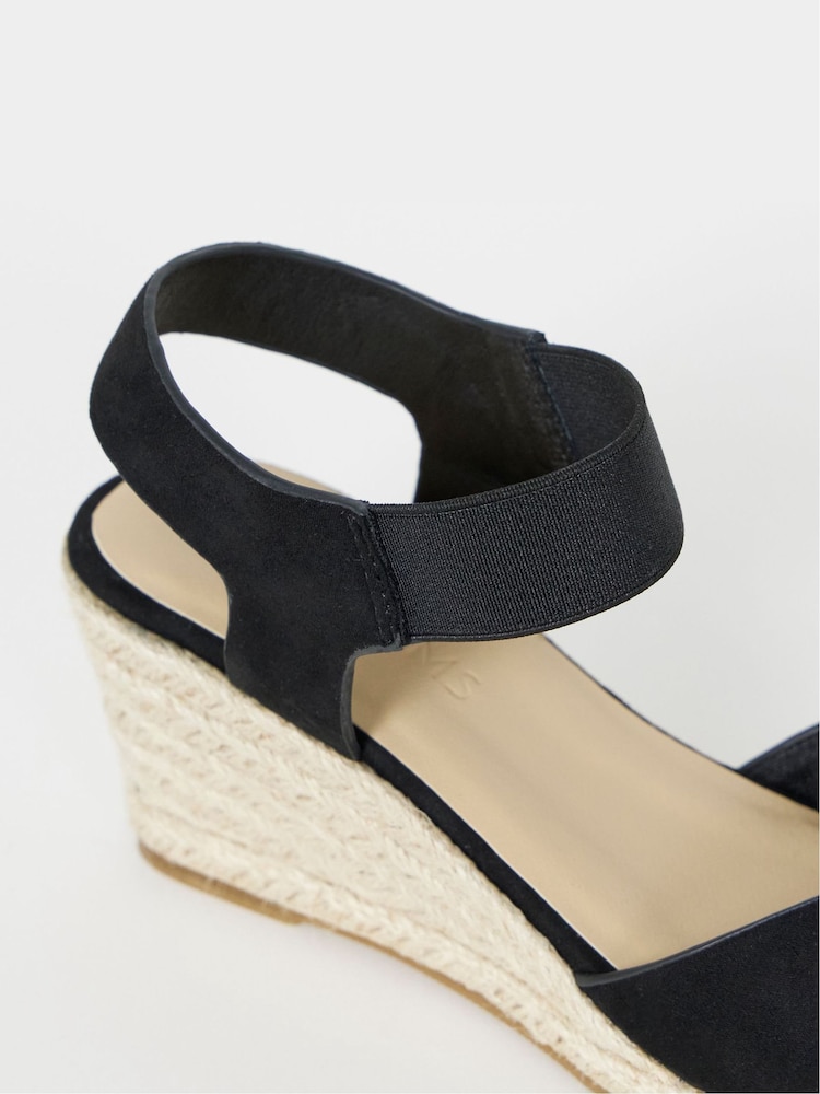 JD Williams Black Stretch Two Part Espadrille Wedge Sandals - Image 4 of 4