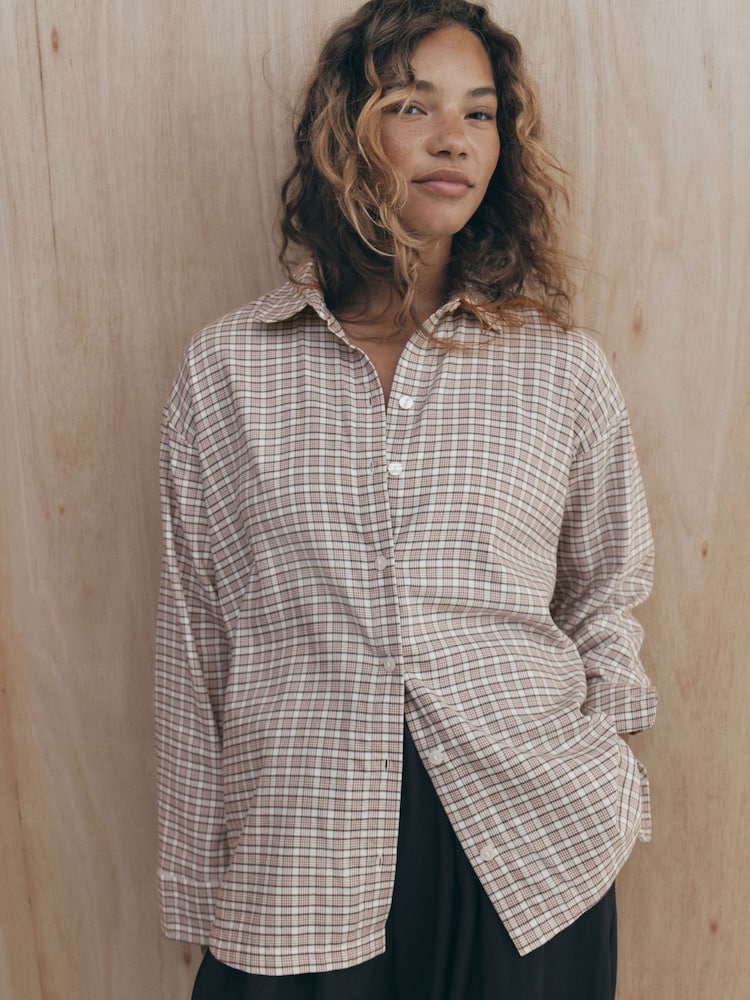 self. Ecru Check Shirt - Image 1 of 8
