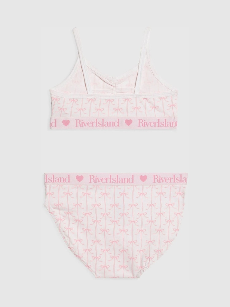River Island White Bow Print Crop Top & Briefs Set - Image 2 of 4