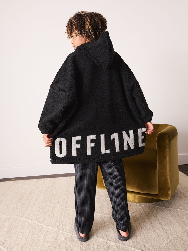 Sort offline - Fleece Med hætte Tæppe (5-16år) - Billede 1 af 4