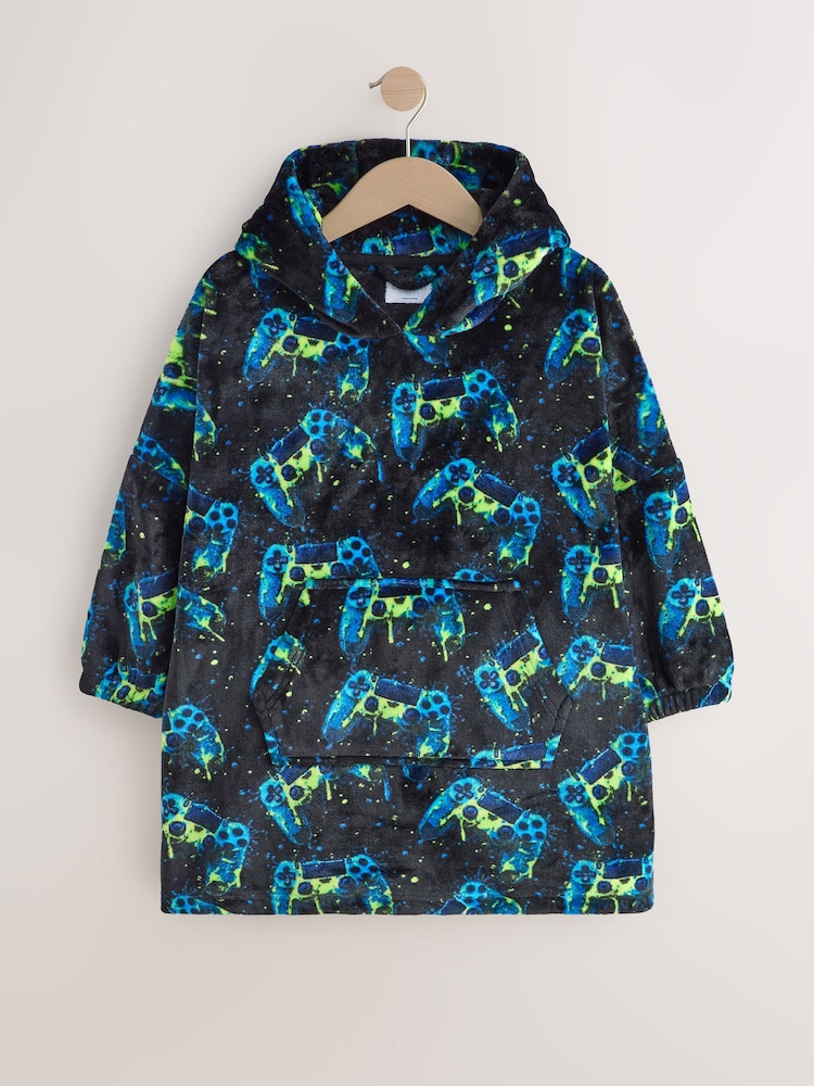 Black Gamer Fleece Poncho (5-16yrs) - Image 1 of 4 Black Gamer Fleece Poncho (5-16yrs) - Image 1 of 4