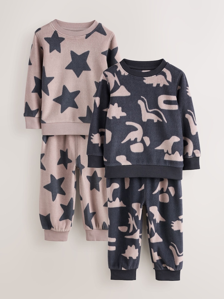Black/Nude Cosy Fleece Pyjamas 2 Pack (12mths-8yrs) - Image 1 of 6