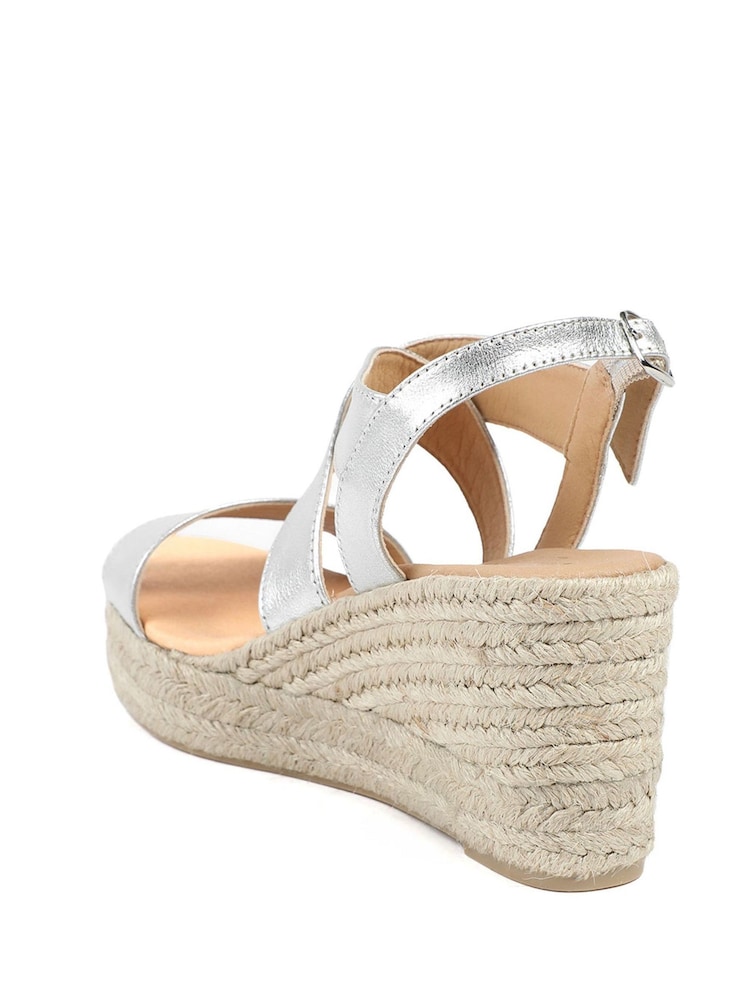 Jones Bootmaker Silver Romilly Leather Wedge Heeled Espadrilles - Image 2 of 4