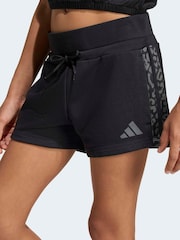 adidas Black Animal Print 3 Stripes Shorts - Image 4 of 6