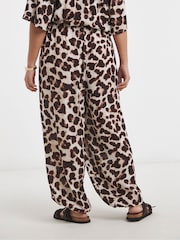 Simply Be Animal Oversized Leopard Crinkle Wide Leg Trousers - Image 2 of 4